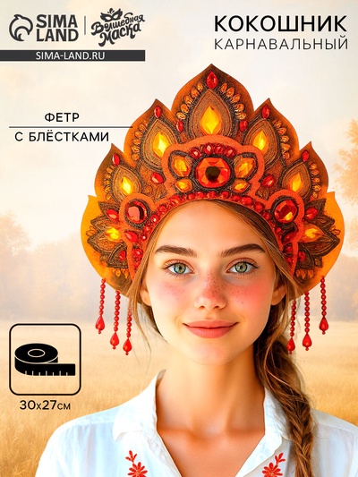 Карнавальный кокошник «Золотая королева» фетр с блёстками
