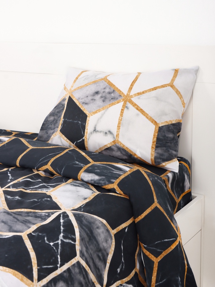 Постельное бельё 2-спальное «Экономь и Я», микрофибра 60 г/м², чёрное, белое - Фото 1