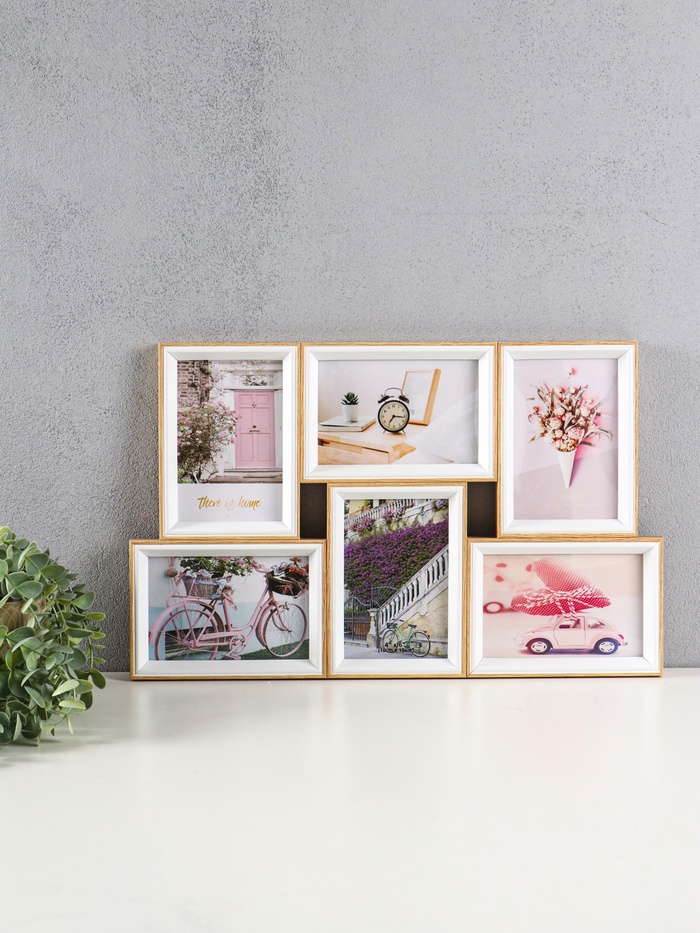 Фоторамка - коллаж на 6 фото 10×15 см «Двухцветная», пластик, 29.5×46.5×2 см - Фото 1