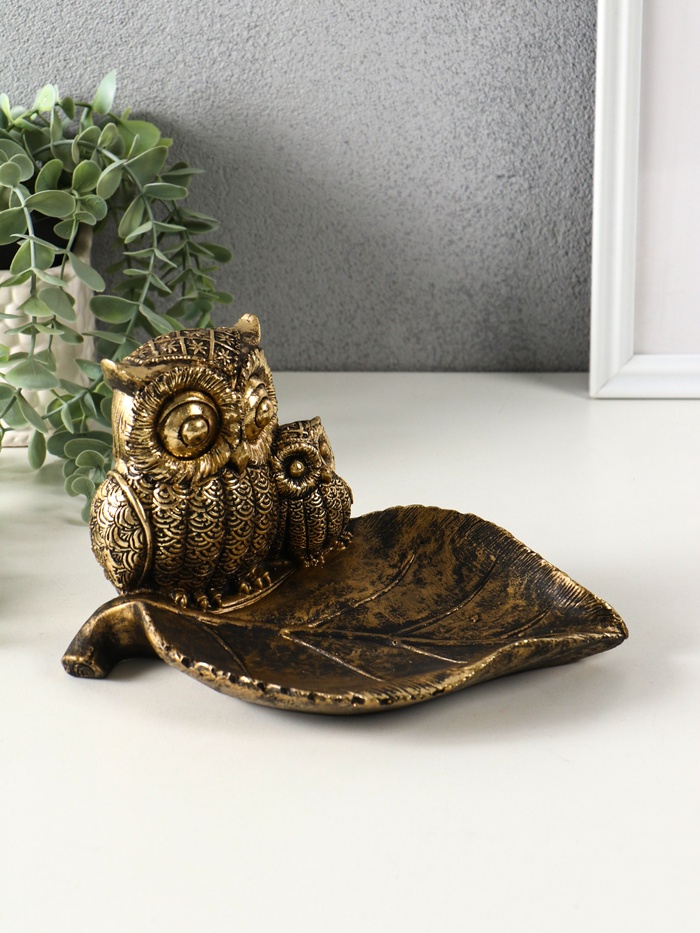 Подставка для мелочей «Совушки», полистоун, 15×22×12 см, под золото - Фото 1