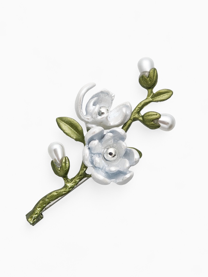 Брошь «Веточка магнолии», цветок, с эмалью, цветная - Фото 1