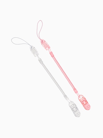 Держатель для соски - пустышки, пружинка, 2 шт., прозрачный, розовый, Крошка Я
