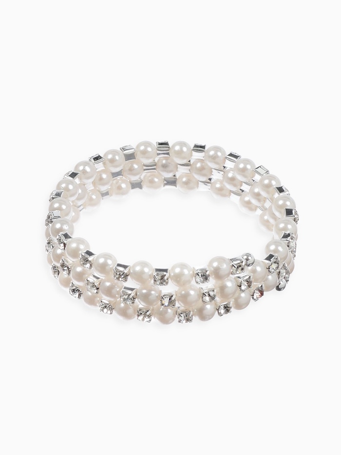 Браслет-пружинка «Жемчуг. Стразы», d=6 см, шар № 6, белый в серебре