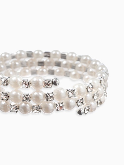 Браслет с жемчугом «Пружинка», шар № 6, белый в серебре, d=6 см