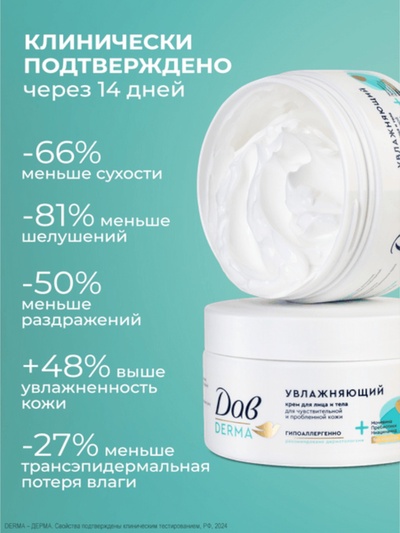 Крем для лица и тела «Дав», гипоаллергенный, увлажняющий, 285 мл