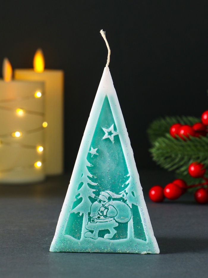 Свеча новогодняя пирамида «Дед Мороз», 6×6.5×12 см, тиффани - Фото 1