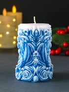 Свеча новогодняя столбик «Резная», синий, 10×7×7.5 см - фото 117897869 Свеча новогодняя столбик «Резная», синий, 10×7×7.5 см - фото 117897869