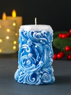 Свеча новогодняя столбик «Резная», синий, 10×7×7.5 см - фото 117897870 Свеча новогодняя столбик «Резная», синий, 10×7×7.5 см - фото 117897870