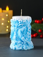 Свеча новогодняя столбик «Резная», голубой,10×7×7.5 см - Фото 2