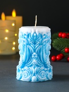 Свеча новогодняя столбик «Резная», голубой,10×7×7.5 см - Фото 3