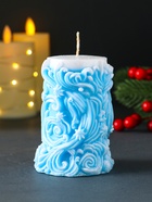 Свеча новогодняя столбик «Резная», голубой,10×7×7.5 см - Фото 4