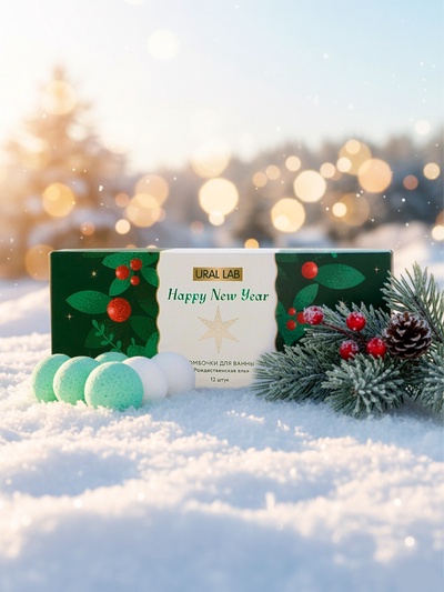 Бомбочки для ванны Happy New Year, аромат рождественская ель, набор 12 шт. × 20 г, URAL LAB