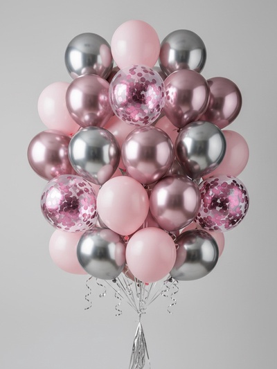 Воздушные шары латексные 12", набор «Розовый», 40 шт., с конфетти