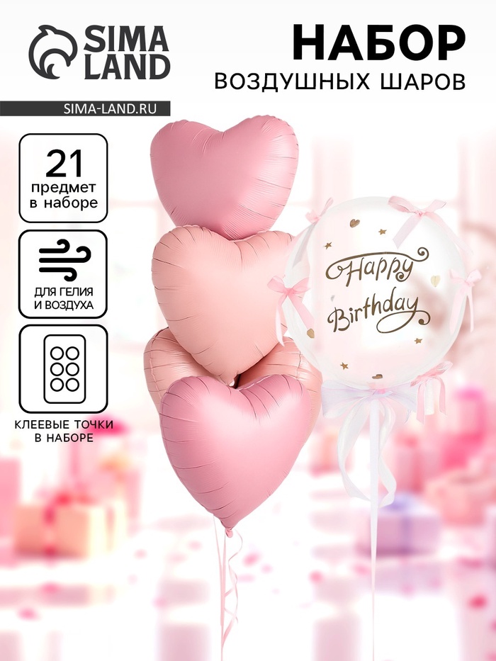 Воздушные шары, набор Happy Birthday, 21 предмет - Фото 1