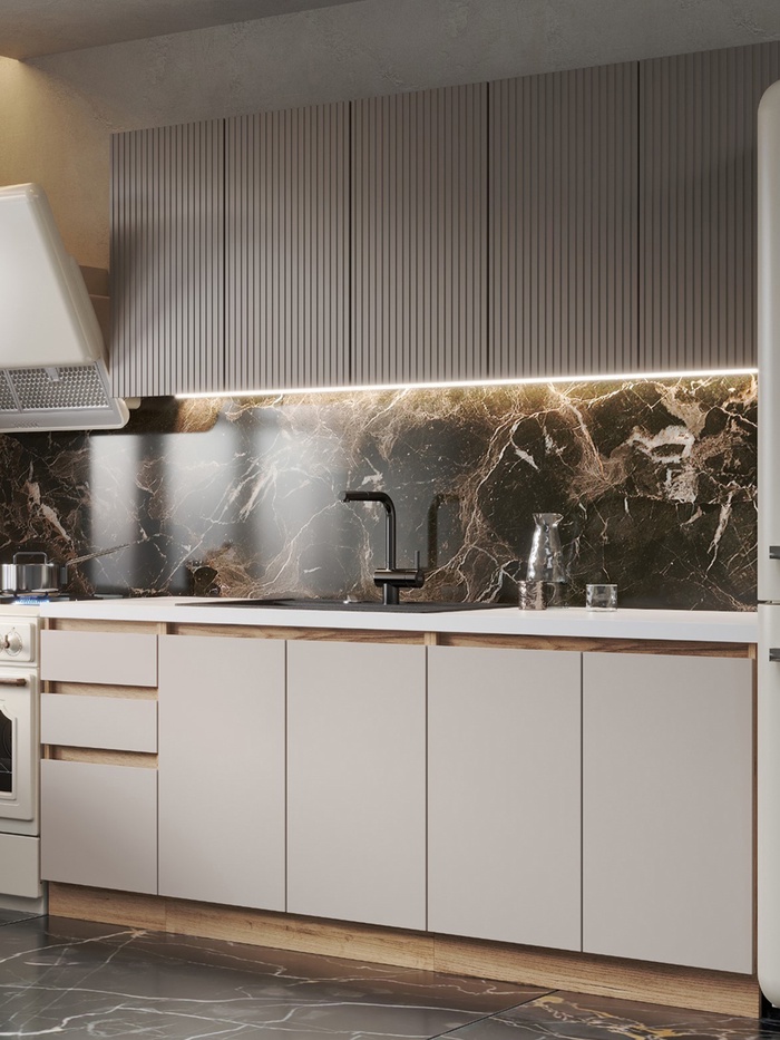 УЦЕНКА Кухонный гарнитур Ника 2000 со столешницей, Коричневый софт МДФ/Бежевый софт МДФ - Фото 1