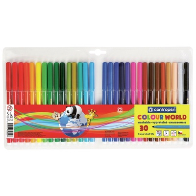 УЦЕНКА Фломастеры 30цв 2.0 мм Centropen 7550/ ТП Colour World, смываемые. европодвес, линия 1.0 мм 24