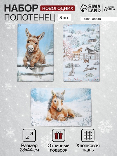 Набор кухонных полотенец «Доляна. Морозное утро», 28×44 см - 3 шт., вафля 160 г/м²