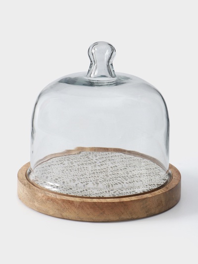 Клош стеклянный, 20×20×20 см, дерево