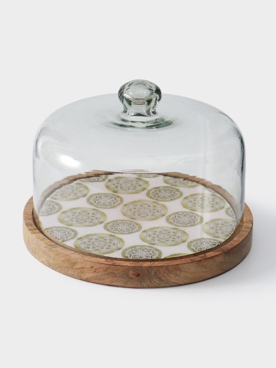 Клош стеклянный, 24×24×18.5 см, дерево