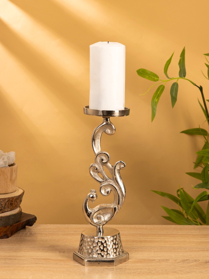 Подсвечник «Жар-птица», 11×11×30 см, алюминий, серебристый