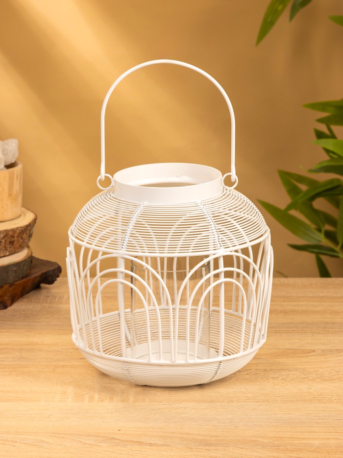 Подсвечник фонарь со стеклянной колбой, 19×19×19.5 см, d=8.5 см, металл, белый