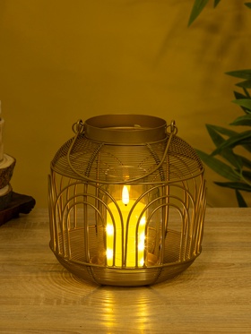 Подсвечник фонарь со стеклянной колбой, 19×19×19.5 см, d=8.5 см, металл, золотистый