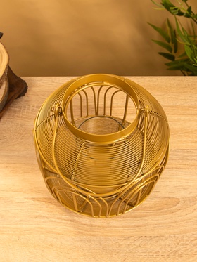 Подсвечник фонарь со стеклянной колбой, 19×19×19.5 см, d=8.5 см, металл, золотистый