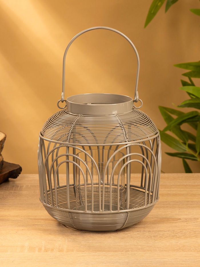 Подсвечник фонарь со стеклянной колбой, 19×19×19.5 см, d=8.5 см, металл, серый