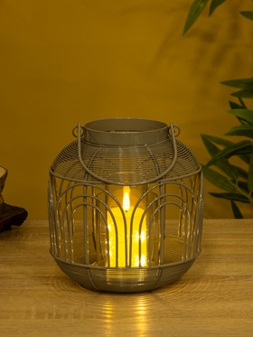 Подсвечник фонарь со стеклянной колбой, 19×19×19.5 см, d=8.5 см, металл, серый