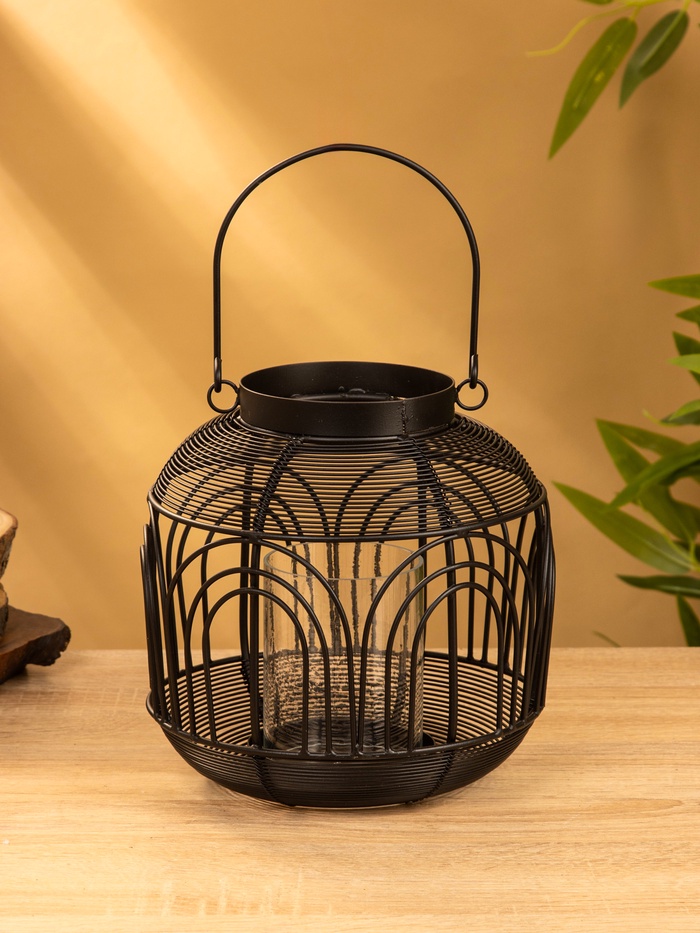 Подсвечник фонарь со стеклянной колбой, 19×19×19.5 см, d=8.5 см, металл, чёрный