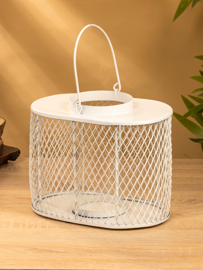 Подсвечник фонарь со стеклянной колбой, 19.5×23×15.5 см, d=10 см, металл, белый