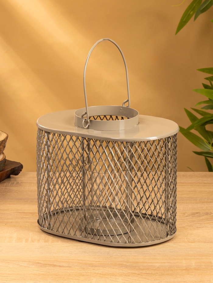 Подсвечник фонарь со стеклянной колбой, 19.5×23×15.5 см, d=10 см, металл, серый