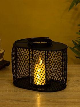 Подсвечник фонарь со стеклянной колбой, 19.5×23×15.5 см, d=10 см, металл, чёрный