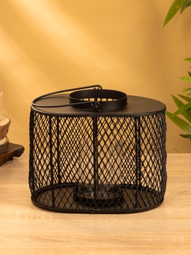 Подсвечник фонарь со стеклянной колбой, 19.5×23×15.5 см, d=10 см, металл, чёрный