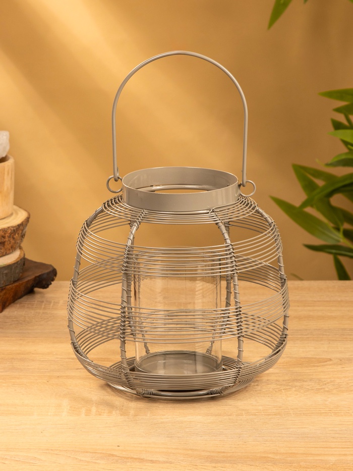 Подсвечник фонарь со стеклянной колбой, 19×19×18 см, d=7.5 см, металл, серый