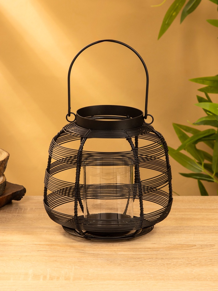 Подсвечник фонарь со стеклянной колбой, 19×19×18 см, d=7.5 см, металл, чёрный