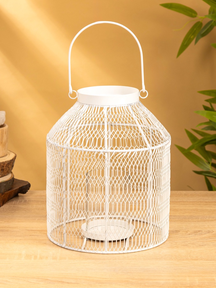 Подсвечник фонарь со стеклянной колбой, 20.5×20.5×25 см, d=9 см, металл, белый