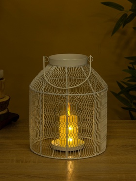 Подсвечник фонарь со стеклянной колбой, 20.5×20.5×25 см, d=9 см, металл, белый