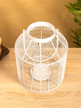 Подсвечник фонарь со стеклянной колбой, 20.5×20.5×25 см, d=9 см, металл, белый