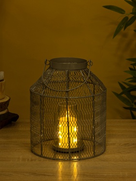 Подсвечник фонарь со стеклянной колбой, 20×20×26 см, d=9 см, металл, серый