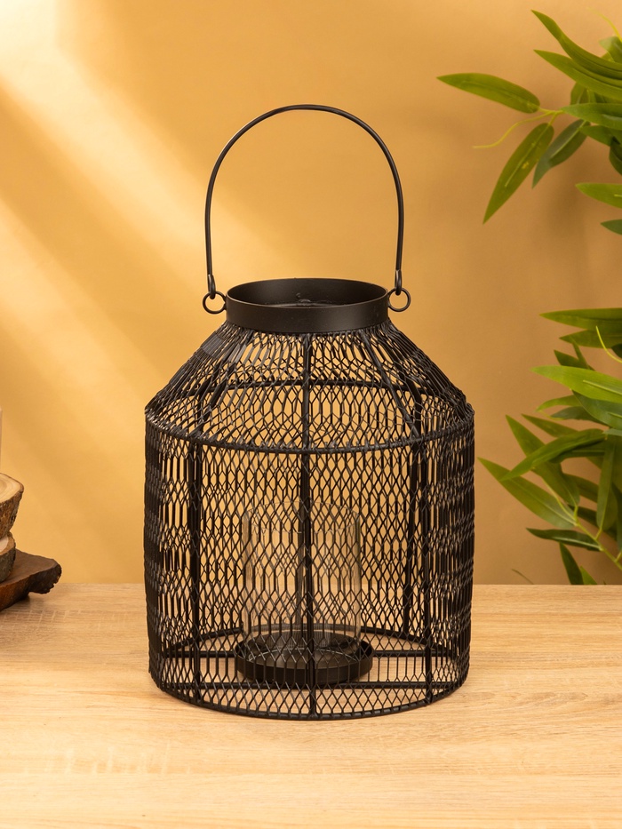 Подсвечник фонарь со стеклянной колбой, 20×20×26 см, d=9 см, металл, чёрный