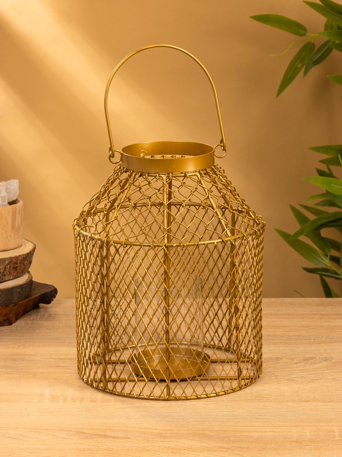 Подсвечник фонарь со стеклянной колбой, 20×20×26 см, d=10 см, металл, золотистый
