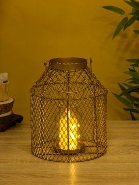 Подсвечник фонарь со стеклянной колбой, 20×20×26 см, d=10 см, металл, золотистый