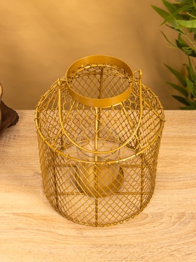 Подсвечник фонарь со стеклянной колбой, 20×20×26 см, d=10 см, металл, золотистый