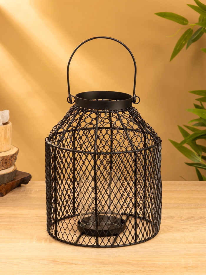 Подсвечник фонарь со стеклянной колбой, 20×20×26 см, d=10 см, металл, чёрный