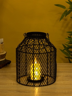 Подсвечник фонарь со стеклянной колбой, 20×20×26 см, d=10 см, металл, чёрный