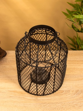 Подсвечник фонарь со стеклянной колбой, 20×20×26 см, d=10 см, металл, чёрный