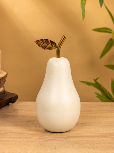 Сувенир «Груша с золотым листом», 10×10×21 см, матовый белый