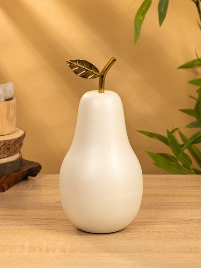 Сувенир «Груша с золотым листом», 12×12×25 см, матовый белый