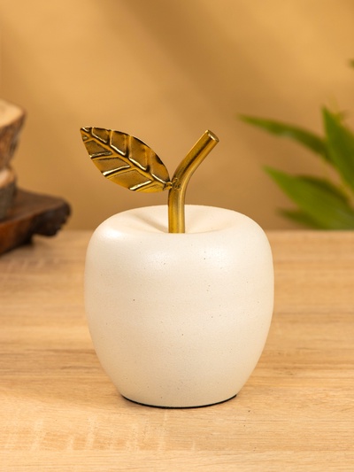 Сувенир «Яблоко с золотым листом», 10×10×12 см, матовый белый